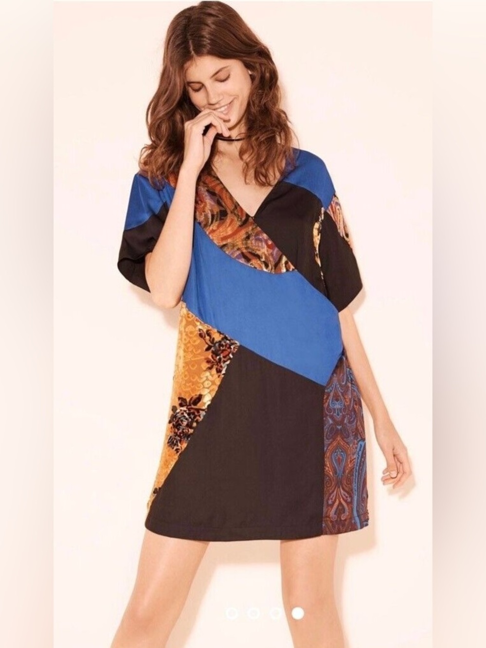 HD in Paris NWT Anthropologie Camilla patchwork multimedia mini dress black